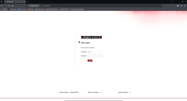 Edge-Core ECS1100 login page with hardcoded username