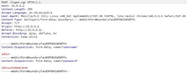 Burp Suite captured login request verifying matching hash value